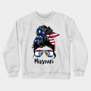 Missouri girl Messy bun , American Girl , Missouri Flag Crewneck Sweatshirt